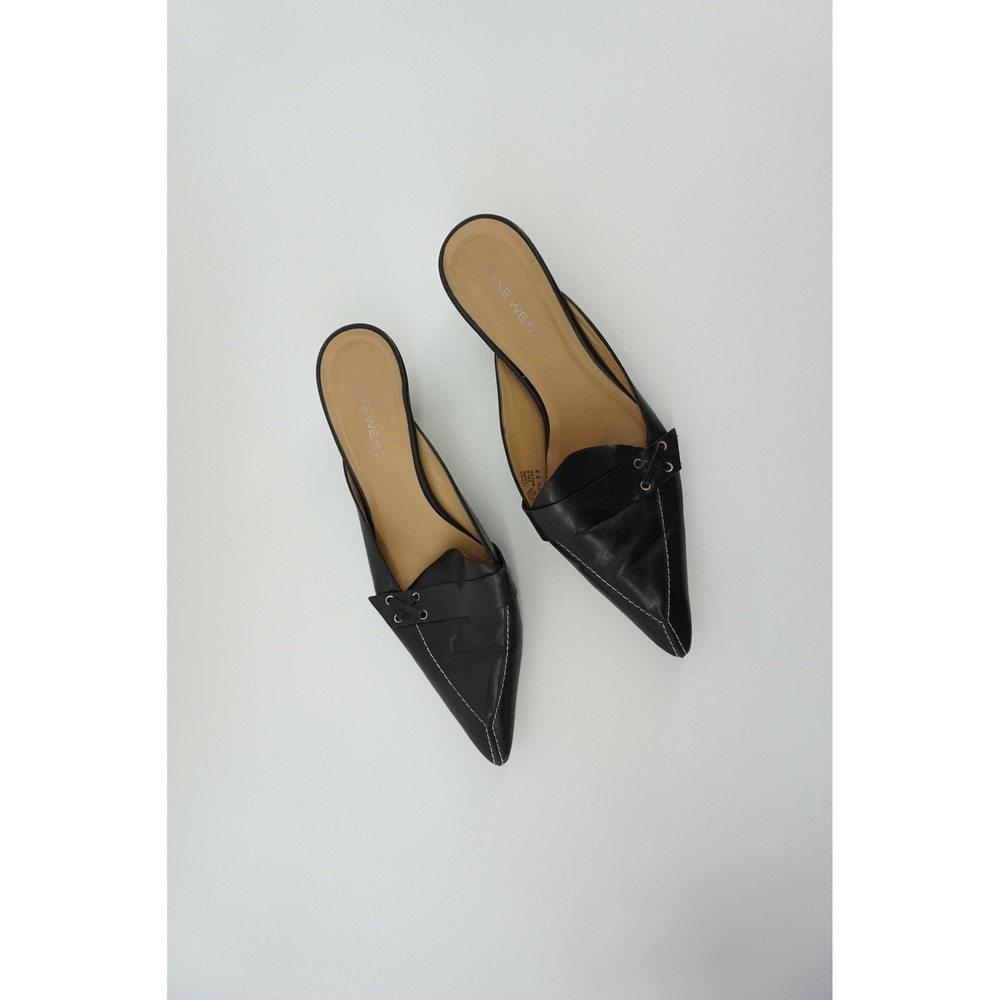 90's Y2k minimalist Nine West Lissie Mules Pointed Toe Kitten Heel Black 9M